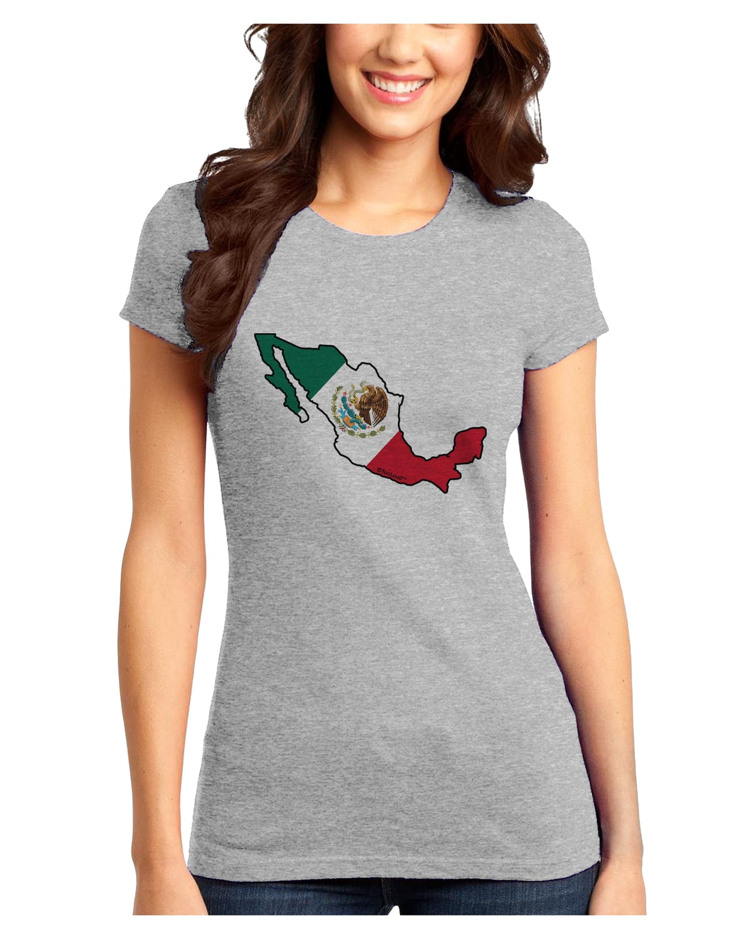 Mexico Outline - Mexican Flag Juniors T-Shirt by TooLoud-Womens Juniors T-Shirt-TooLoud-Ash-Gray-Juniors Fitted X-Small-Davson Sales