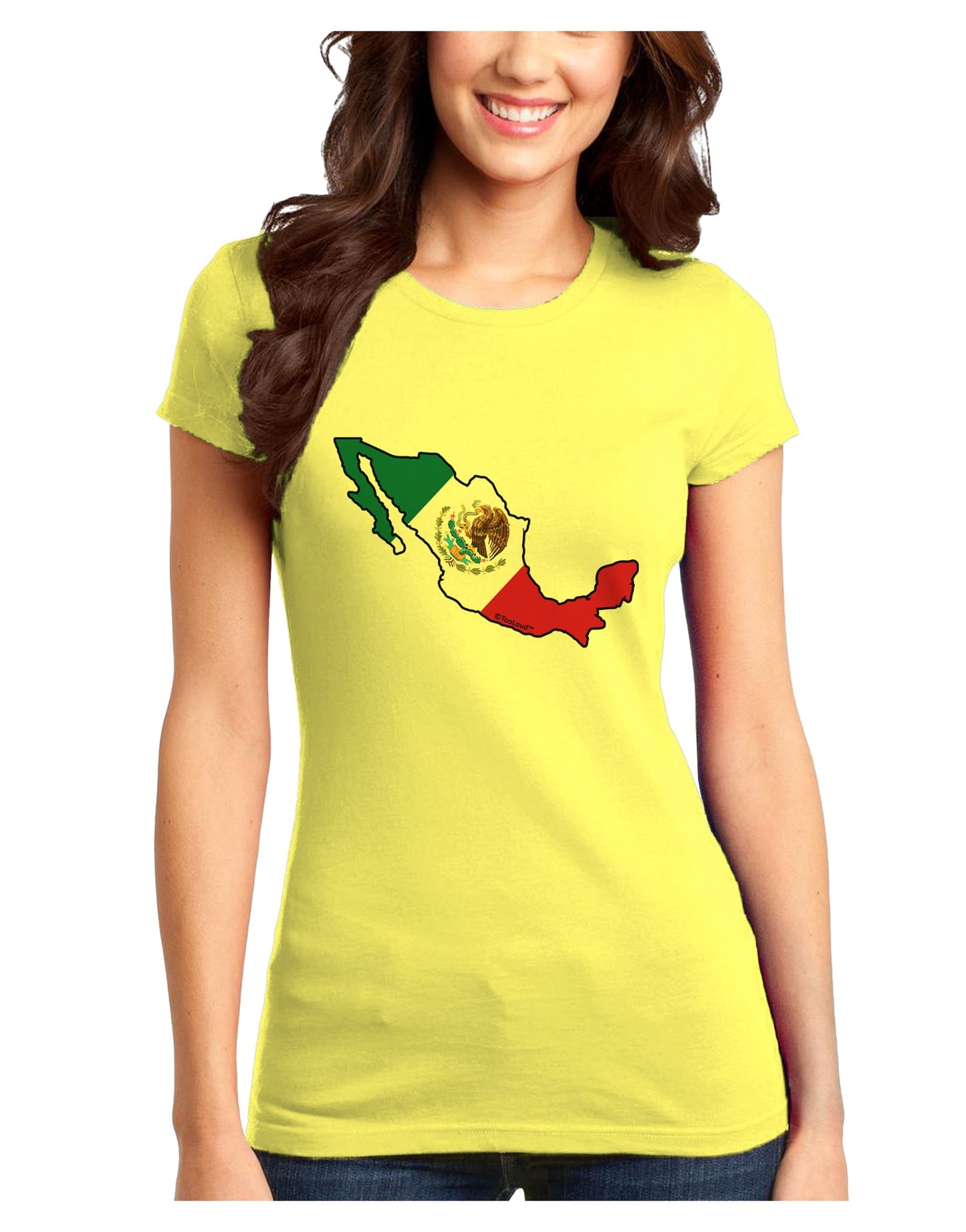 Mexico Outline - Mexican Flag Juniors T-Shirt by TooLoud-Womens Juniors T-Shirt-TooLoud-Yellow-Juniors Fitted X-Small-Davson Sales