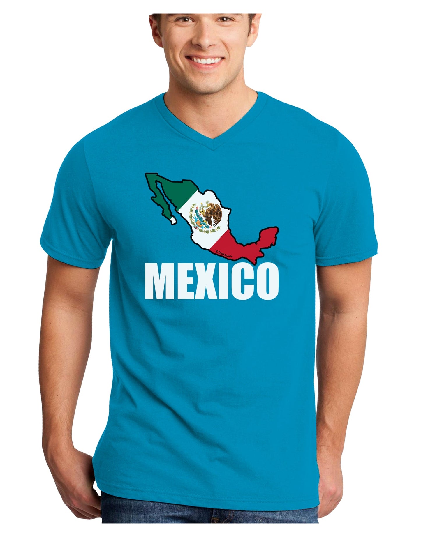 Mexico Outline - Mexican Flag - Mexico Text Adult Dark V-Neck T-Shirt by TooLoud-Mens V-Neck T-Shirt-TooLoud-Turquoise-Small-Davson Sales