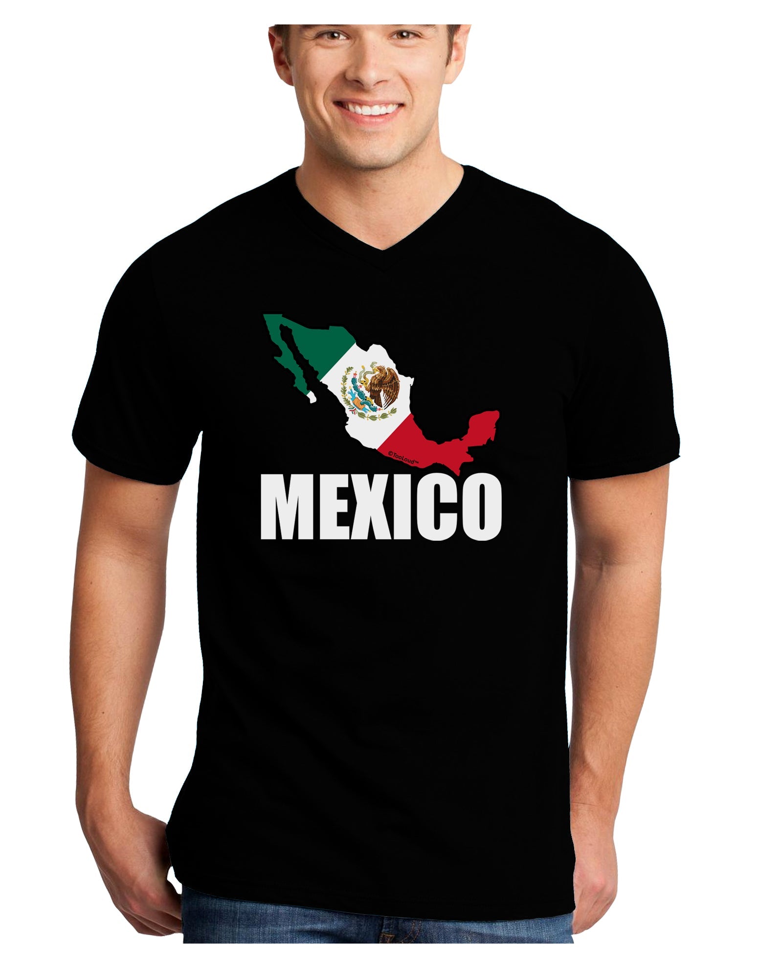 Mexico Outline - Mexican Flag - Mexico Text Adult Dark V-Neck T-Shirt by TooLoud-Mens V-Neck T-Shirt-TooLoud-Black-Small-Davson Sales