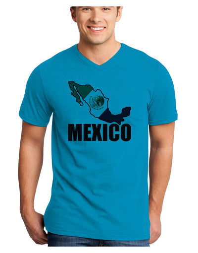 Mexico Outline - Mexican Flag - Mexico Text Adult V-Neck T-shirt by TooLoud-Mens V-Neck T-Shirt-TooLoud-Turquoise-Small-Davson Sales