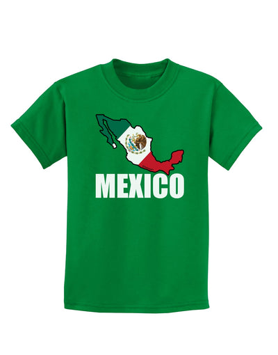 Mexico Outline - Mexican Flag - Mexico Text Childrens Dark T-Shirt by TooLoud-Childrens T-Shirt-TooLoud-Kelly-Green-X-Small-Davson Sales