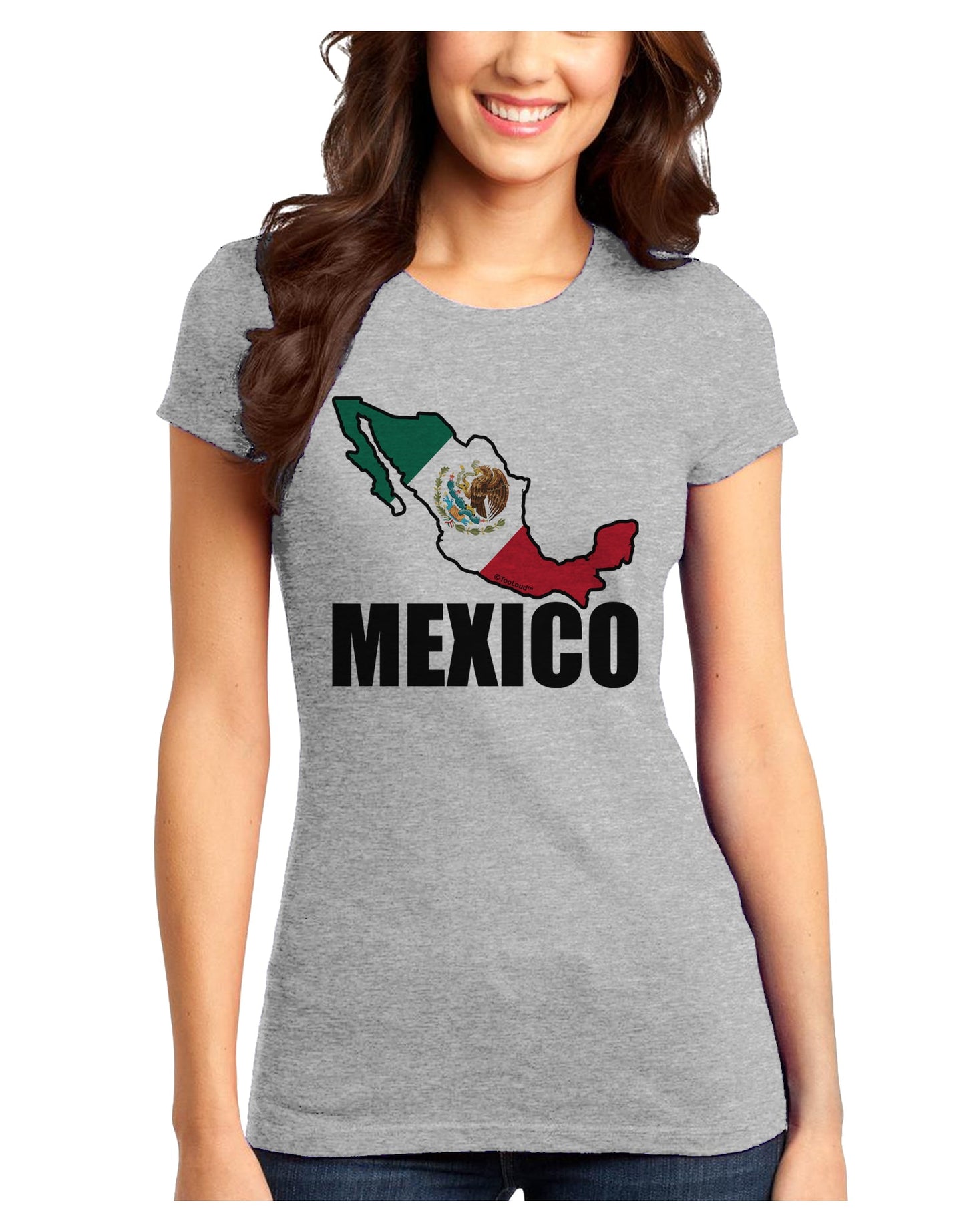 Mexico Outline - Mexican Flag - Mexico Text Juniors T-Shirt by TooLoud-Womens Juniors T-Shirt-TooLoud-Ash-Gray-Juniors Fitted X-Small-Davson Sales