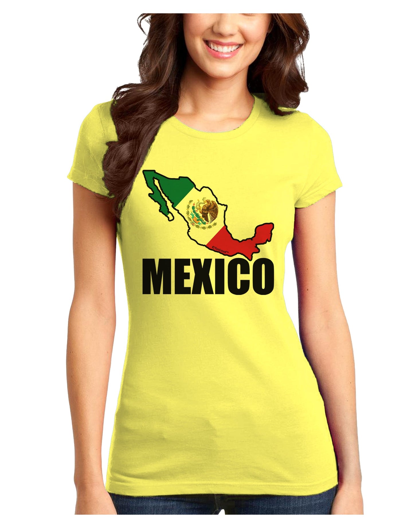 Mexico Outline - Mexican Flag - Mexico Text Juniors T-Shirt by TooLoud-Womens Juniors T-Shirt-TooLoud-Yellow-Juniors Fitted X-Small-Davson Sales