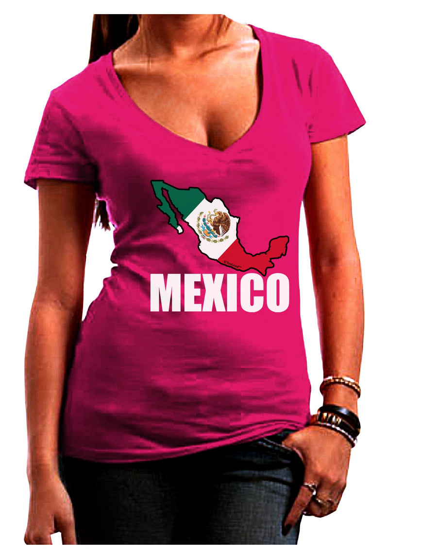 Mexico Outline - Mexican Flag - Mexico Text Juniors V-Neck Dark T-Shirt by TooLoud-Womens V-Neck T-Shirts-TooLoud-Black-Juniors Fitted Small-Davson Sales