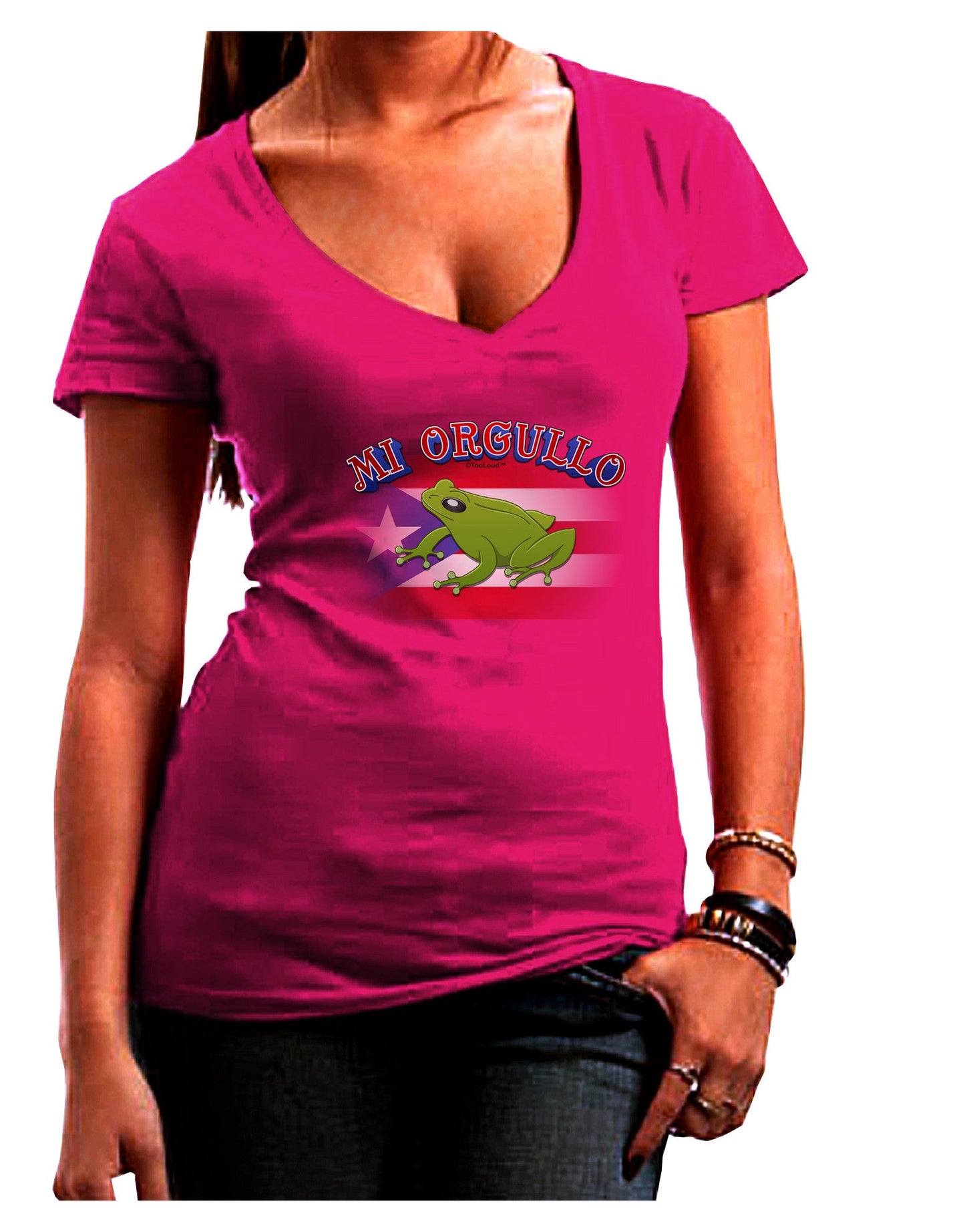 Mi Orgullo Coqui Womens V-Neck Dark T-Shirt-Womens V-Neck T-Shirts-TooLoud-Hot-Pink-Juniors Fitted Small-Davson Sales