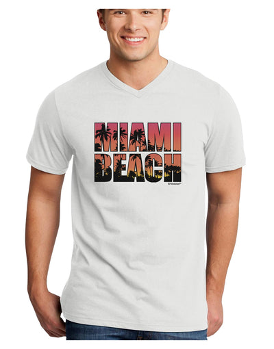 Miami Beach - Sunset Palm Trees Adult V-Neck T-shirt by TooLoud-Mens V-Neck T-Shirt-TooLoud-White-Small-Davson Sales