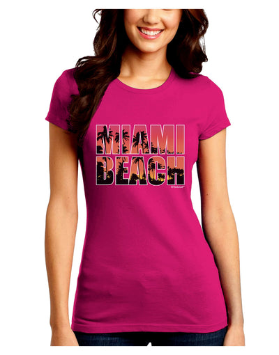 Miami Beach - Sunset Palm Trees Juniors Crew Dark T-Shirt by TooLoud-T-Shirts Juniors Tops-TooLoud-Hot-Pink-Juniors Fitted Small-Davson Sales