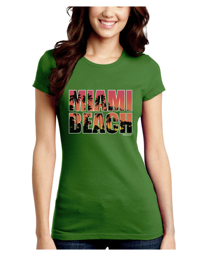 Miami Beach - Sunset Palm Trees Juniors Crew Dark T-Shirt by TooLoud-T-Shirts Juniors Tops-TooLoud-Kiwi-Green-Juniors Fitted X-Small-Davson Sales