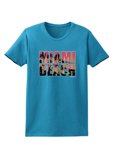 Miami Beach - Sunset Palm Trees Womens Dark T-Shirt by TooLoud-Womens T-Shirt-TooLoud-Turquoise-X-Small-Davson Sales