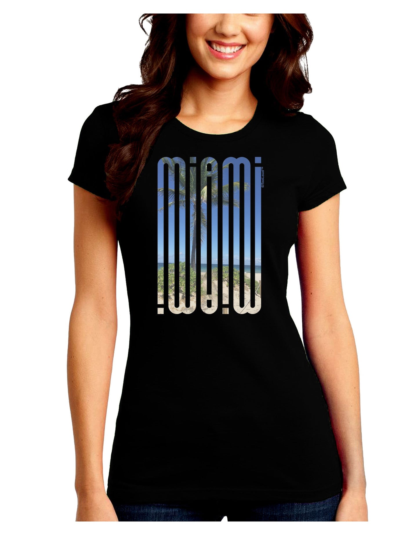 Miami Beach View Mirage Juniors Petite Crew Dark T-Shirt-T-Shirts Juniors Tops-TooLoud-Black-Juniors Fitted Small-Davson Sales