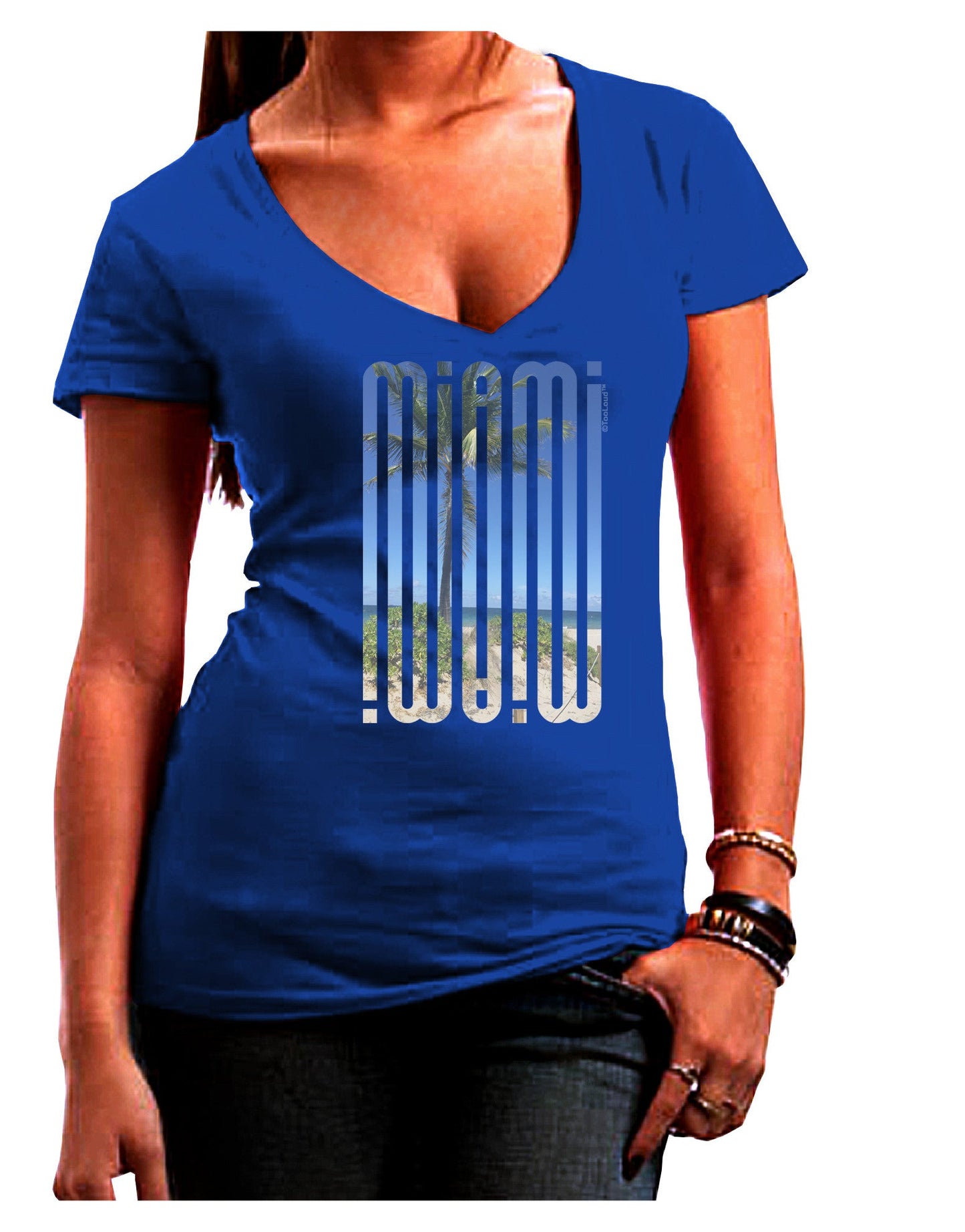 Miami Beach View Mirage Womens V-Neck Dark T-Shirt-Womens V-Neck T-Shirts-TooLoud-Royal-Blue-Juniors Fitted Small-Davson Sales