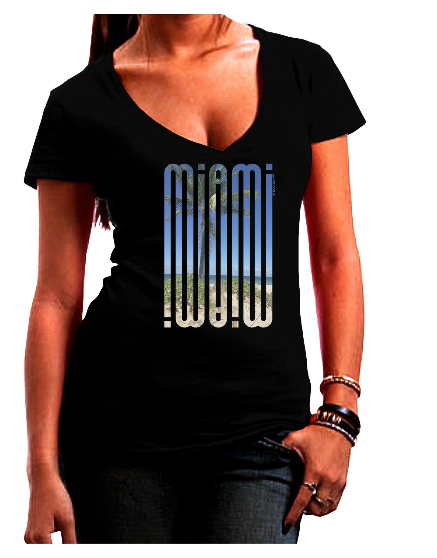 Miami Beach View Mirage Womens V-Neck Dark T-Shirt-Womens V-Neck T-Shirts-TooLoud-Black-Juniors Fitted Small-Davson Sales
