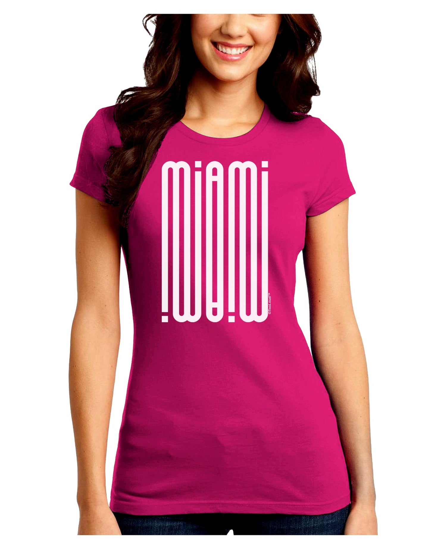 Miami Mirage Juniors Petite Crew Dark T-Shirt-T-Shirts Juniors Tops-TooLoud-Hot-Pink-Juniors Fitted Small-Davson Sales