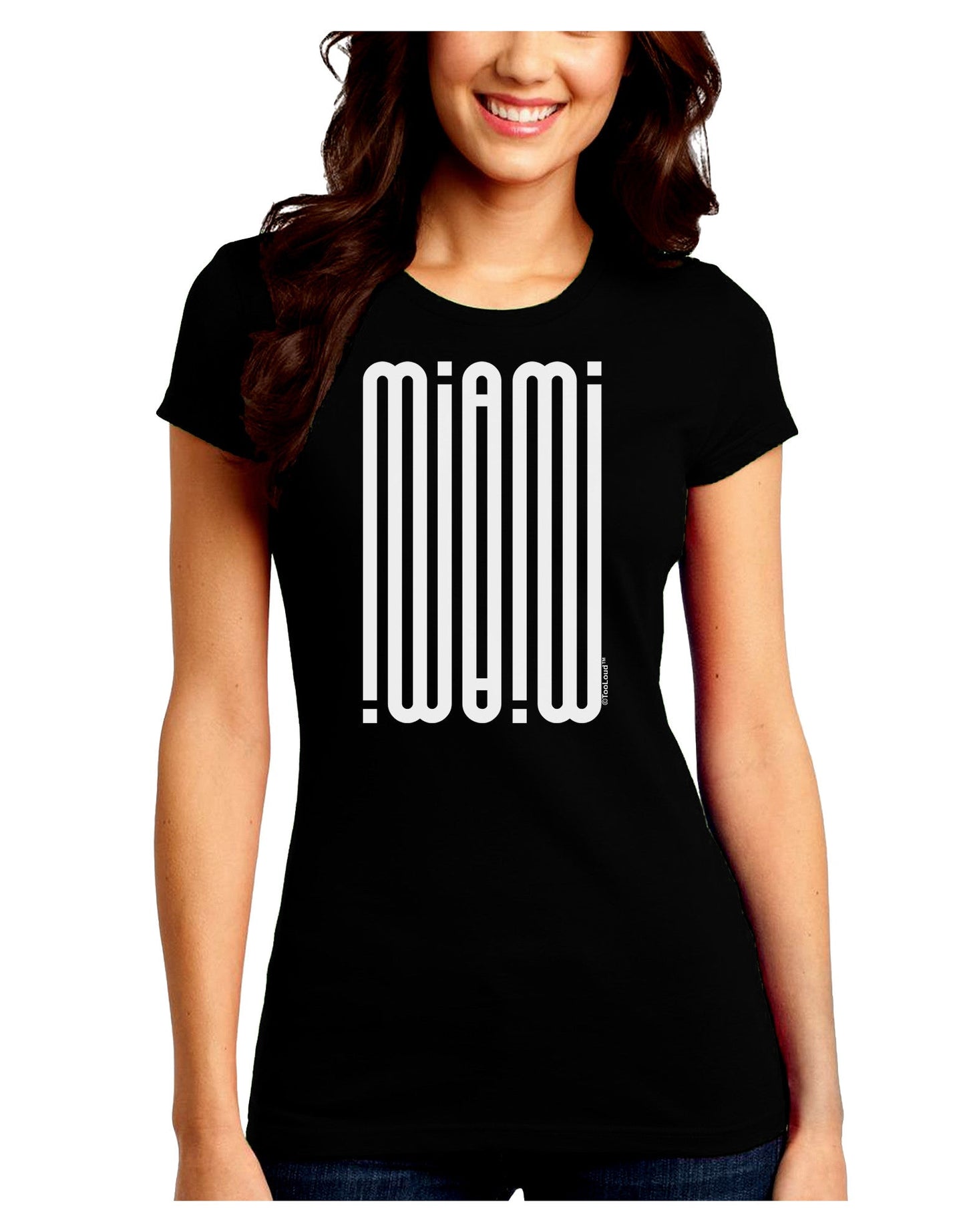 Miami Mirage Juniors Petite Crew Dark T-Shirt-T-Shirts Juniors Tops-TooLoud-Black-Juniors Fitted Small-Davson Sales