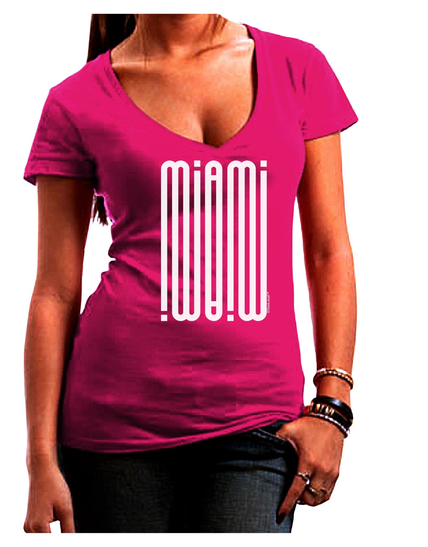 Miami Mirage Womens V-Neck Dark T-Shirt-Womens V-Neck T-Shirts-TooLoud-Hot-Pink-Juniors Fitted Small-Davson Sales