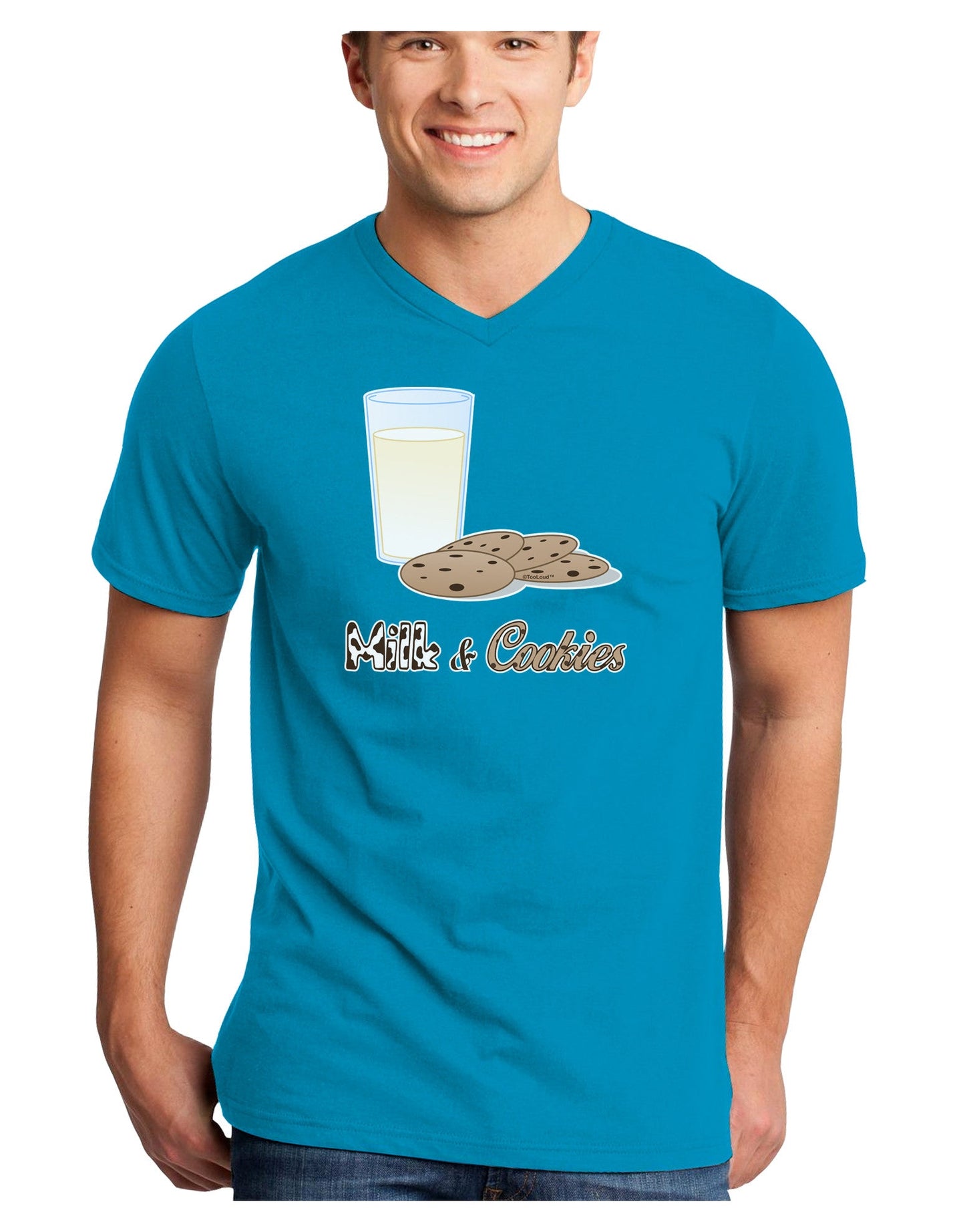 Milk and Cookies Design Text Adult Dark V-Neck T-Shirt-Mens V-Neck T-Shirt-TooLoud-Turquoise-Small-Davson Sales