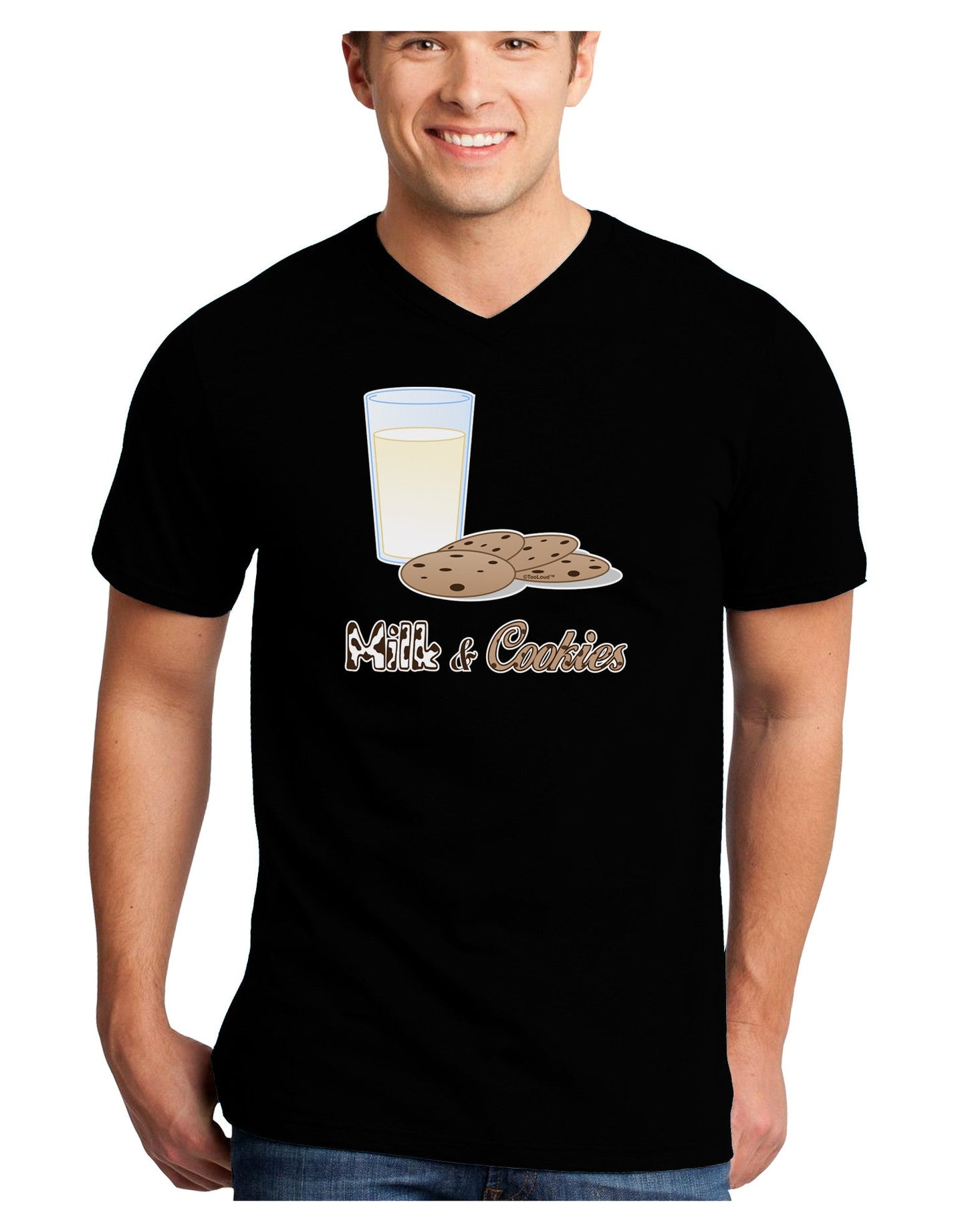 Milk and Cookies Design Text Adult Dark V-Neck T-Shirt-Mens V-Neck T-Shirt-TooLoud-Black-Small-Davson Sales