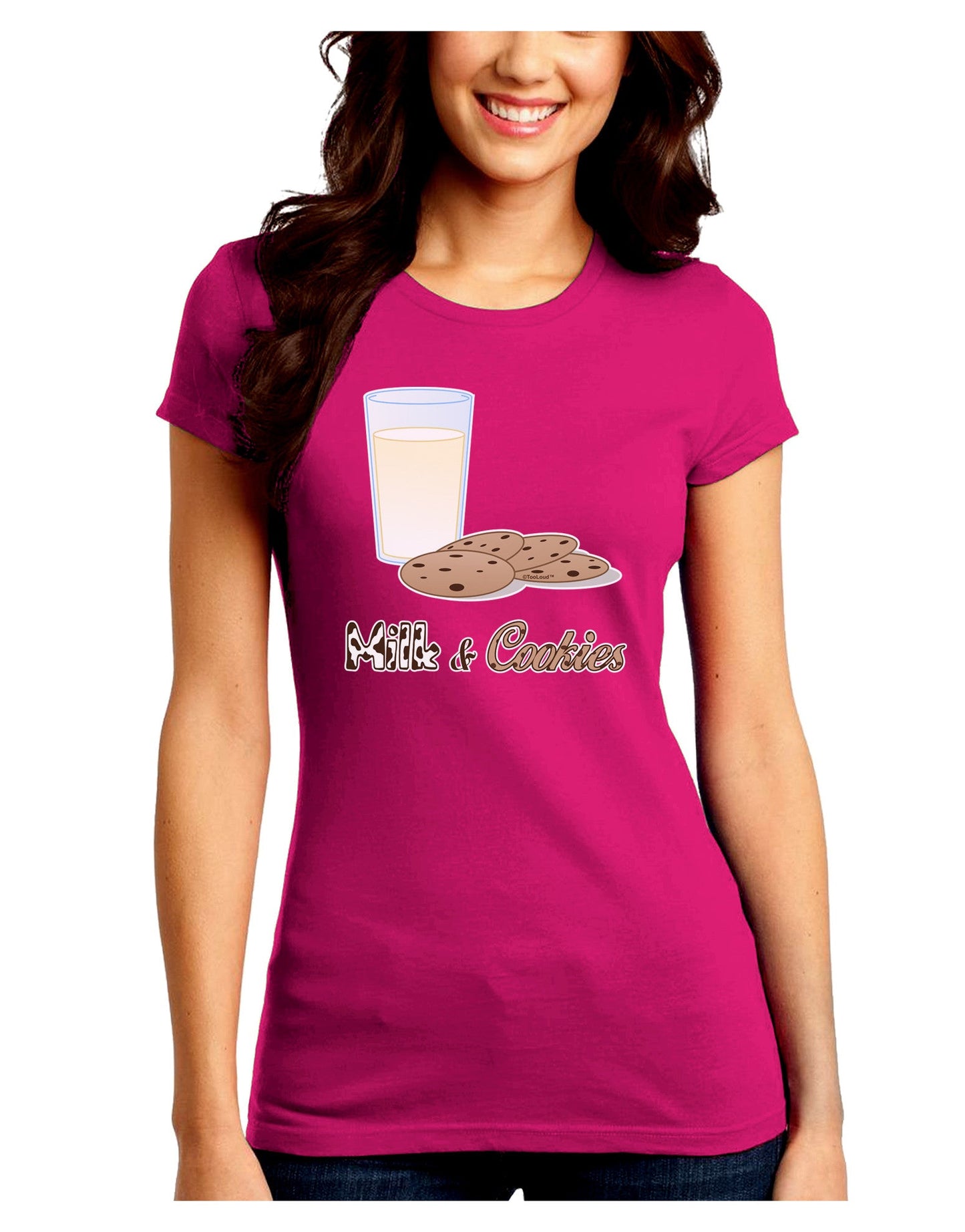 Milk and Cookies Design Text Juniors Crew Dark T-Shirt-T-Shirts Juniors Tops-TooLoud-Hot-Pink-Juniors Fitted Small-Davson Sales