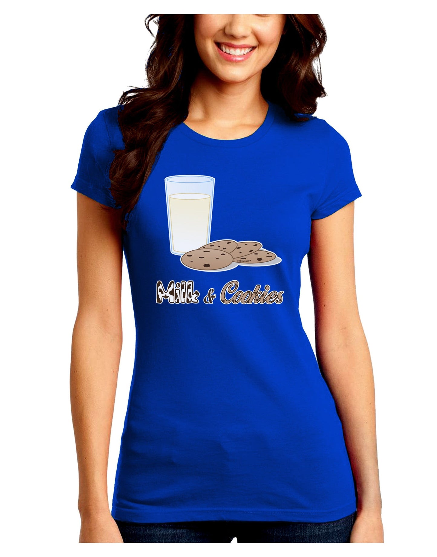 Milk and Cookies Design Text Juniors Crew Dark T-Shirt-T-Shirts Juniors Tops-TooLoud-Royal-Blue-Juniors Fitted Small-Davson Sales