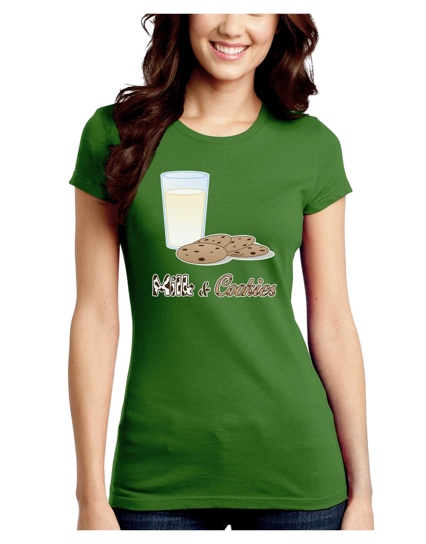 Milk and Cookies Design Text Juniors Crew Dark T-Shirt-T-Shirts Juniors Tops-TooLoud-Kiwi-Green-Juniors Fitted XS-Davson Sales