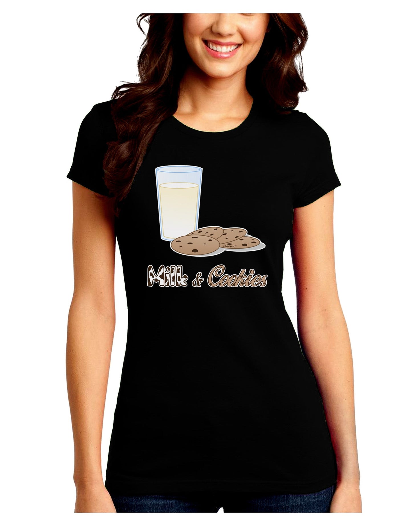 Milk and Cookies Design Text Juniors Crew Dark T-Shirt-T-Shirts Juniors Tops-TooLoud-Black-Juniors Fitted Small-Davson Sales