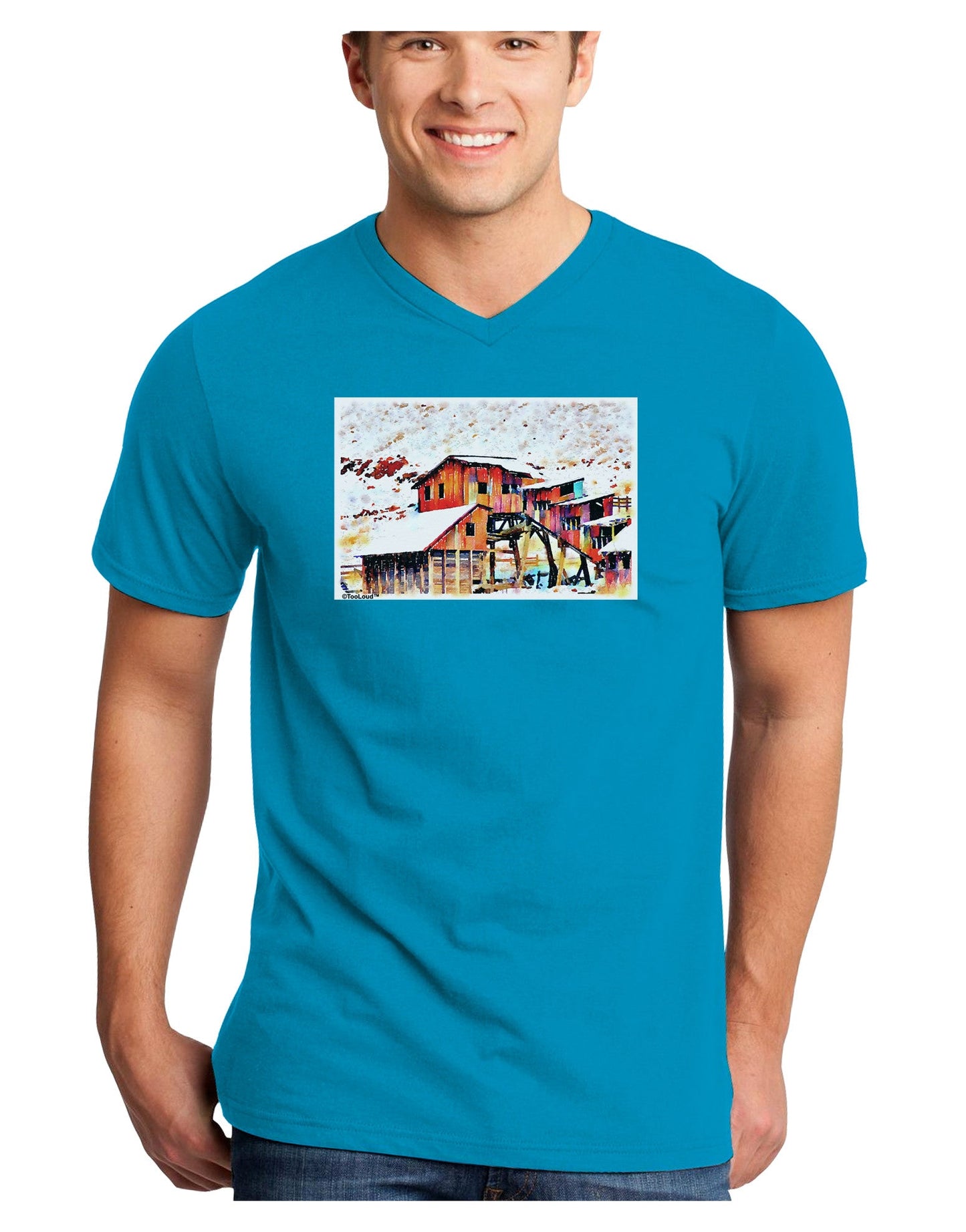 Mine Scene Colorado Watercolor Adult Dark V-Neck T-Shirt-TooLoud-Turquoise-Small-Davson Sales
