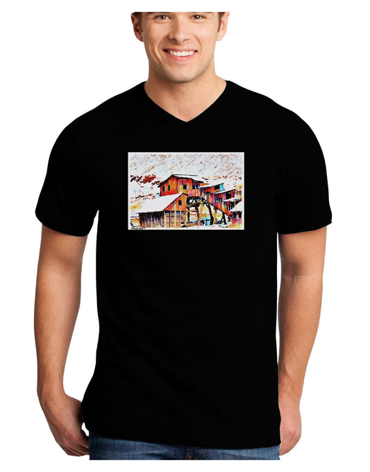 Mine Scene Colorado Watercolor Adult Dark V-Neck T-Shirt-TooLoud-Black-Small-Davson Sales