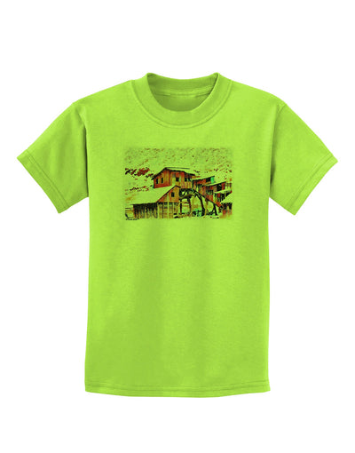 Mine Scene Colorado Watercolor Childrens T-Shirt-Childrens T-Shirt-TooLoud-Lime-Green-X-Small-Davson Sales