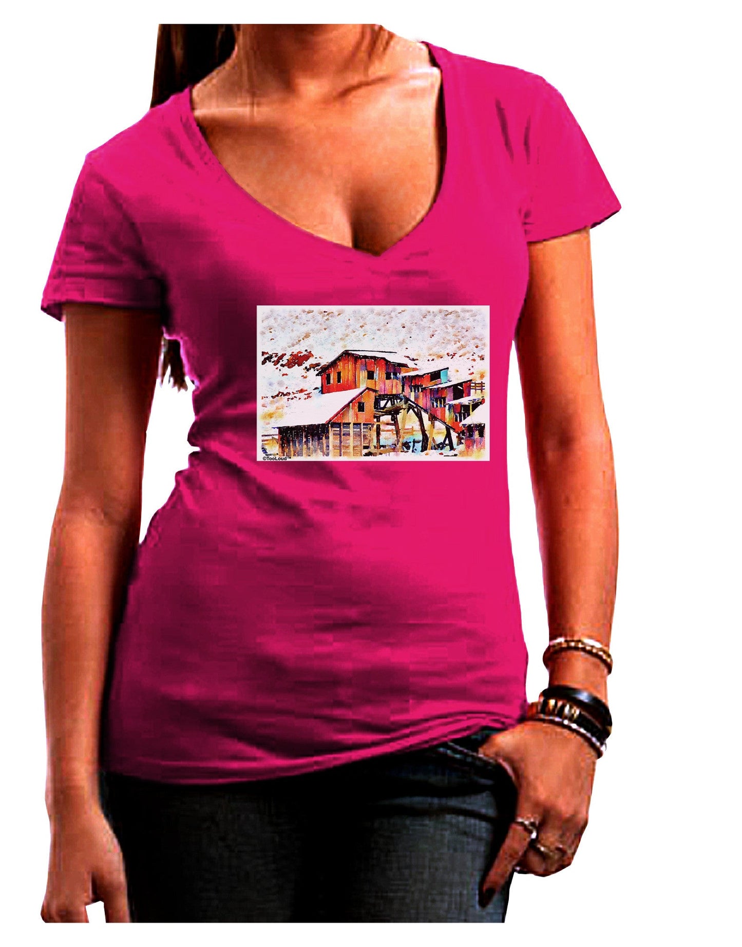Mine Scene Colorado Watercolor Womens V-Neck Dark T-Shirt-Womens V-Neck T-Shirts-TooLoud-Hot-Pink-Juniors Fitted Small-Davson Sales