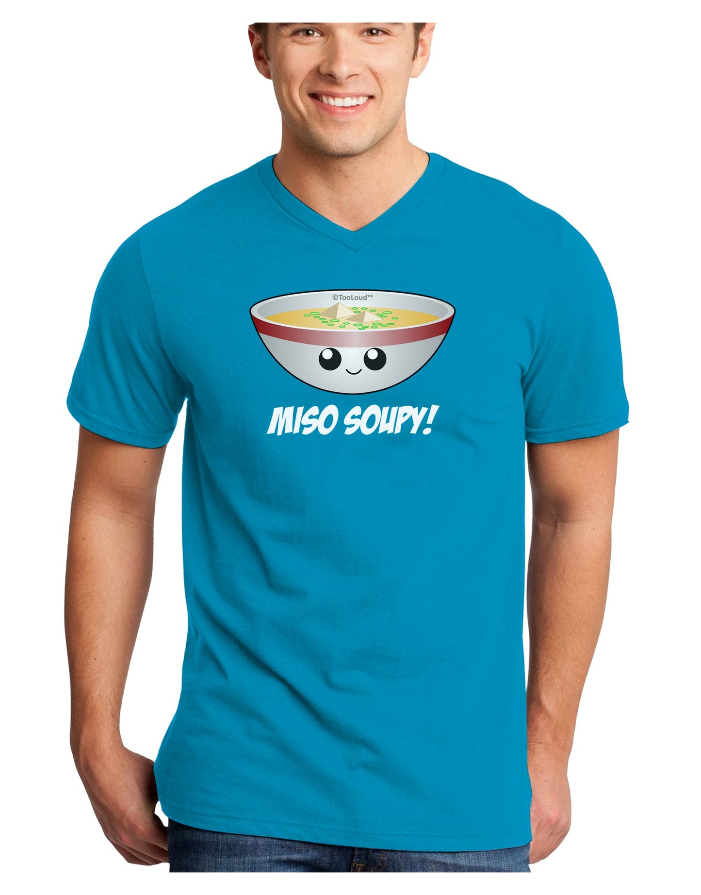 Miso Soupy - Cute Miso Soup Bowl Adult Dark V-Neck T-Shirt by TooLoud-Mens V-Neck T-Shirt-TooLoud-Turquoise-Small-Davson Sales