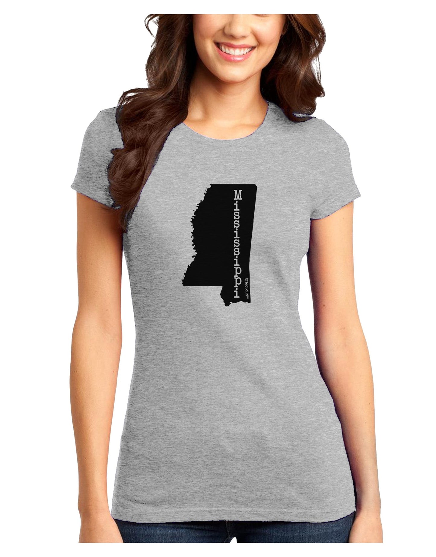 Mississippi - United States Shape Juniors T-Shirt-Womens Juniors T-Shirt-TooLoud-Ash-Gray-Juniors Fitted X-Small-Davson Sales