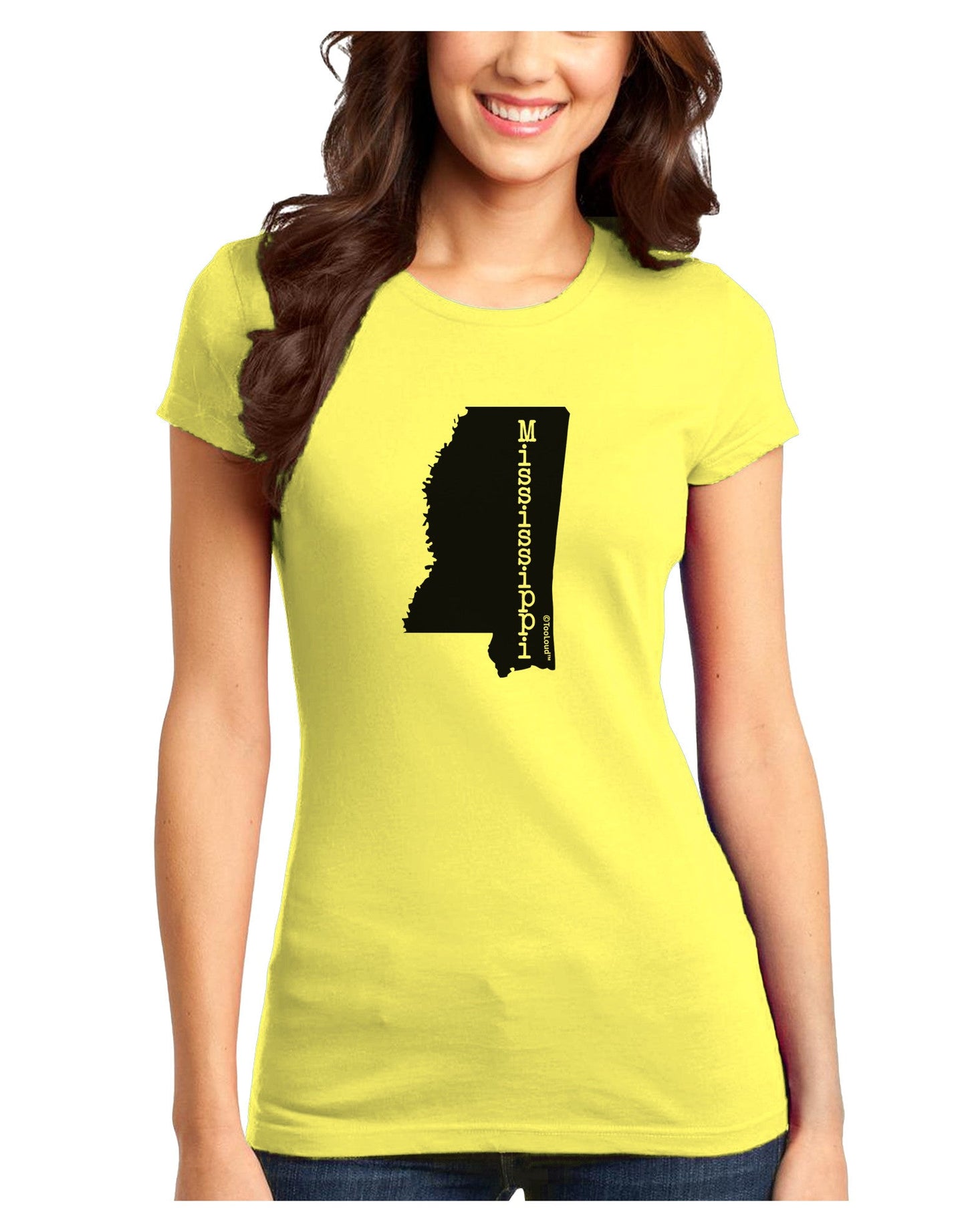 Mississippi - United States Shape Juniors T-Shirt-Womens Juniors T-Shirt-TooLoud-Yellow-Juniors Fitted X-Small-Davson Sales