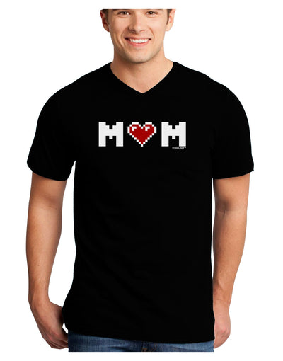Mom Pixel Heart Adult Dark V-Neck T-Shirt-TooLoud-Black-Small-Davson Sales