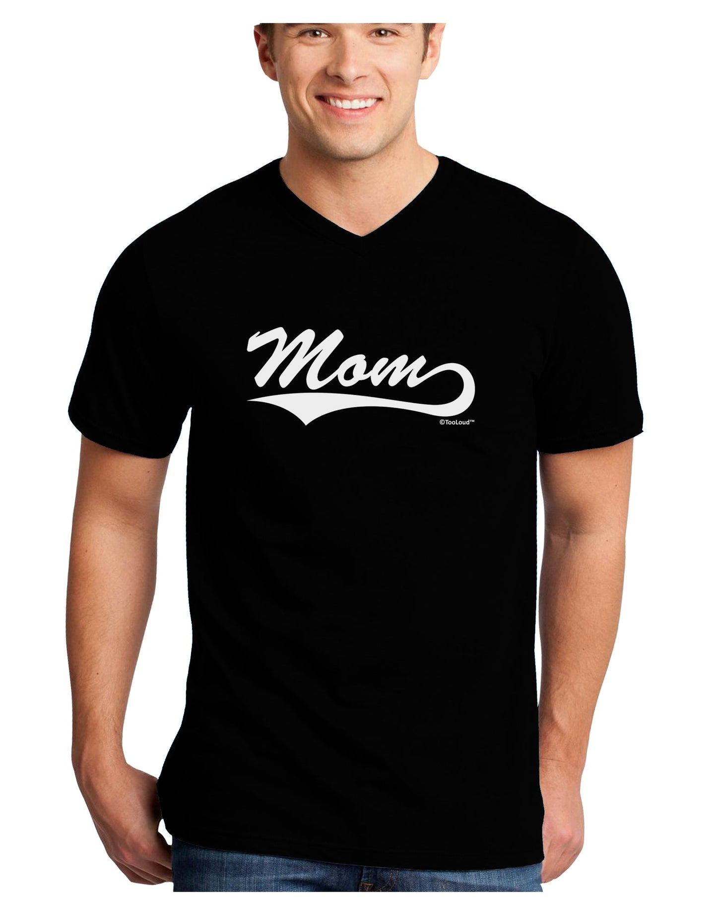 Mom - Sports Tail Script Adult Dark V-Neck T-Shirt by TooLoud-Mens V-Neck T-Shirt-TooLoud-Black-Small-Davson Sales