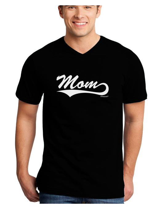 Mom - Sports Tail Script Adult Dark V-Neck T-Shirt by TooLoud-Mens V-Neck T-Shirt-TooLoud-Black-Small-Davson Sales