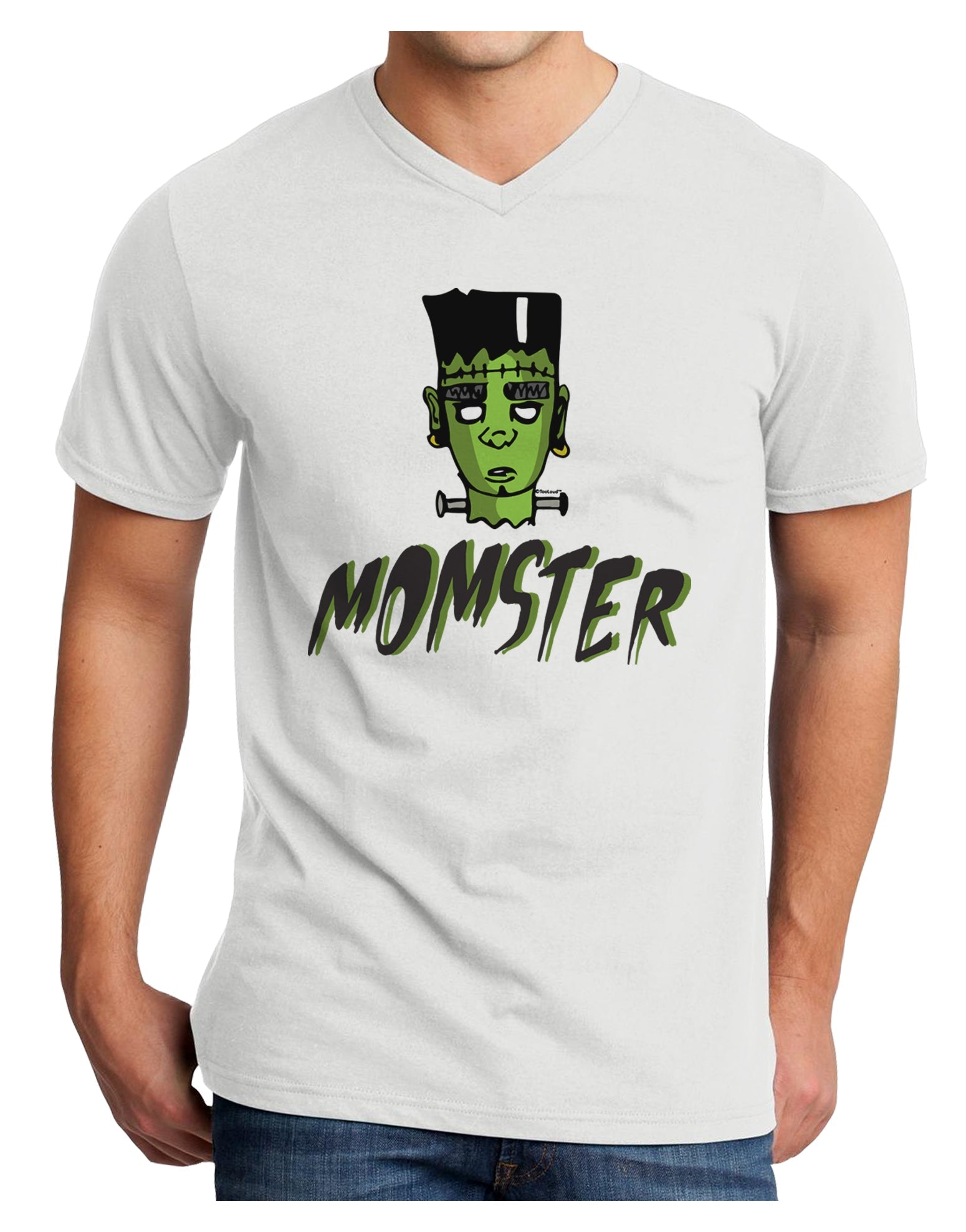 Momster Frankenstein Adult V-Neck T-shirt-Mens T-Shirt-TooLoud-White-Small-Davson Sales