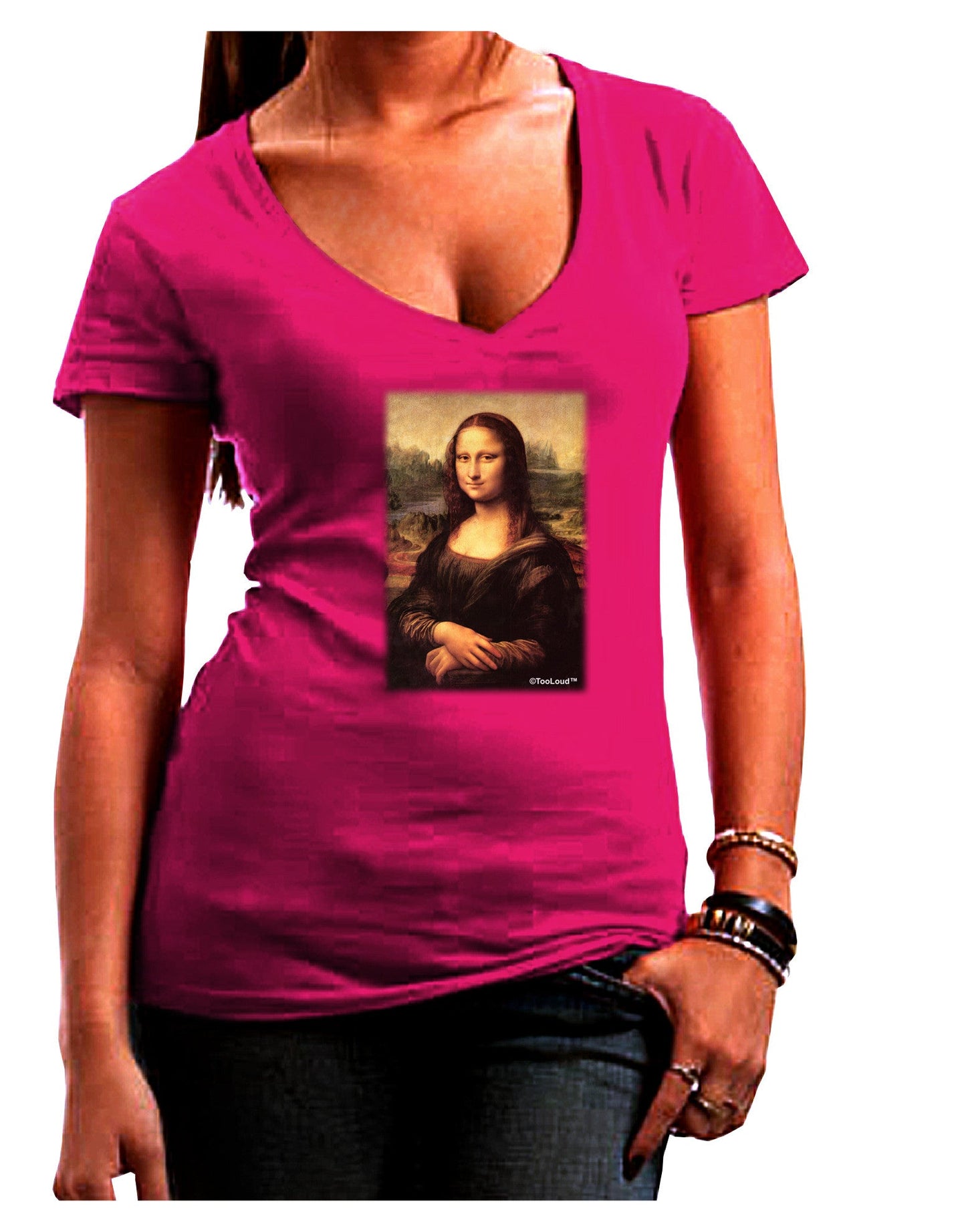 Mona Painting Womens V-Neck Dark T-Shirt-Womens V-Neck T-Shirts-TooLoud-Hot-Pink-Juniors Fitted Small-Davson Sales