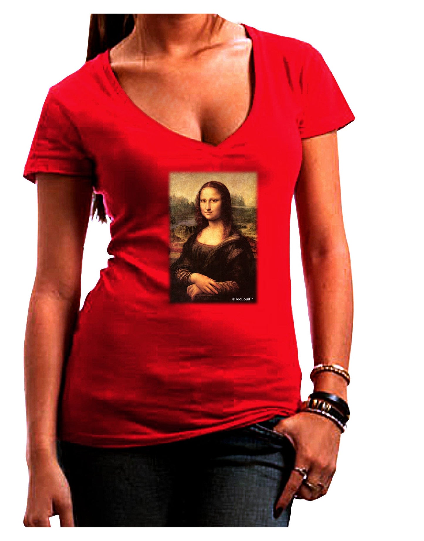 Mona Painting Womens V-Neck Dark T-Shirt-Womens V-Neck T-Shirts-TooLoud-Red-Juniors Fitted Small-Davson Sales