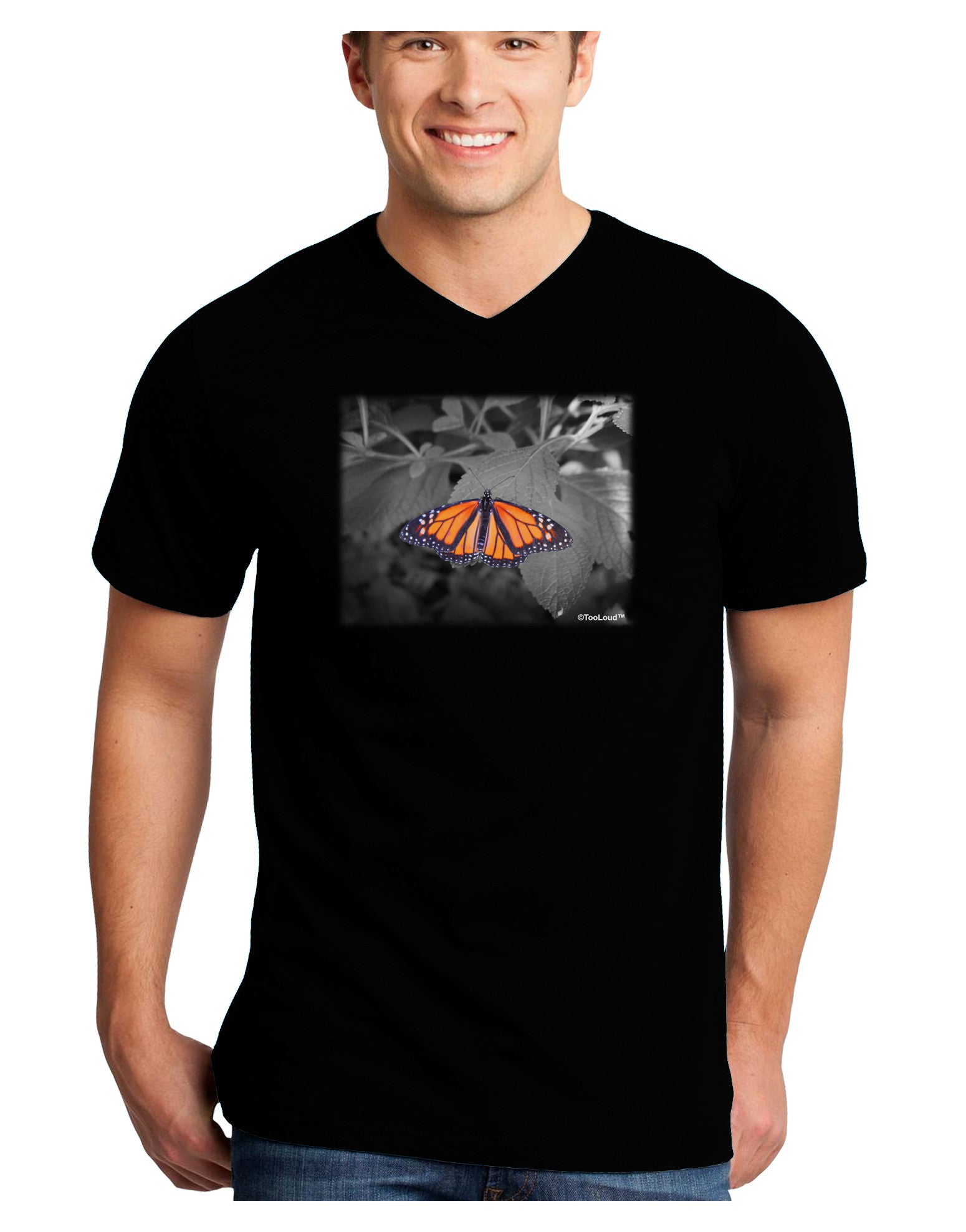 Monarch Butterfly Photo Adult Dark V-Neck T-Shirt-TooLoud-Black-Small-Davson Sales