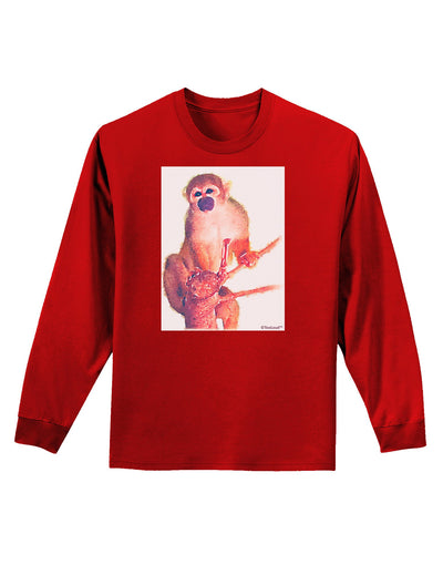 Monkey in Tree Watercolor Adult Long Sleeve Dark T-Shirt-TooLoud-Red-Small-Davson Sales