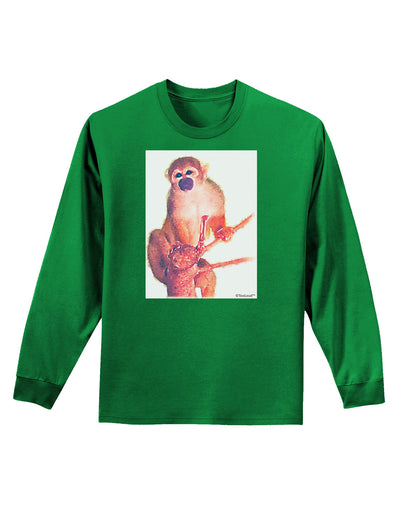 Monkey in Tree Watercolor Adult Long Sleeve Dark T-Shirt-TooLoud-Kelly-Green-Small-Davson Sales