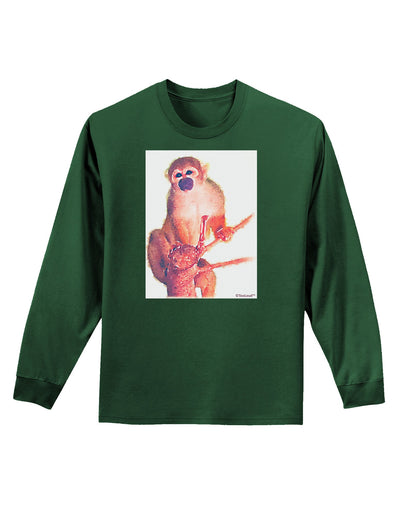 Monkey in Tree Watercolor Adult Long Sleeve Dark T-Shirt-TooLoud-Dark-Green-Small-Davson Sales