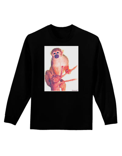 Monkey in Tree Watercolor Adult Long Sleeve Dark T-Shirt-TooLoud-Black-Small-Davson Sales