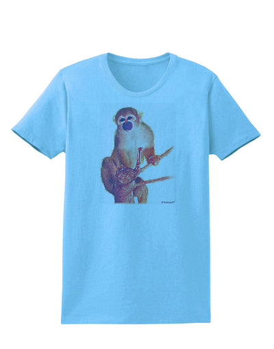 Monkey in Tree Watercolor Womens T-Shirt-Womens T-Shirt-TooLoud-Aquatic-Blue-X-Small-Davson Sales