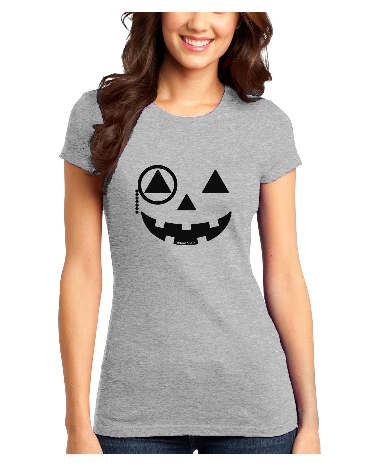 Monocle Jack-o-Lantern B-W Juniors T-Shirt-Womens Juniors T-Shirt-TooLoud-Ash-Gray-Juniors Fitted X-Small-Davson Sales