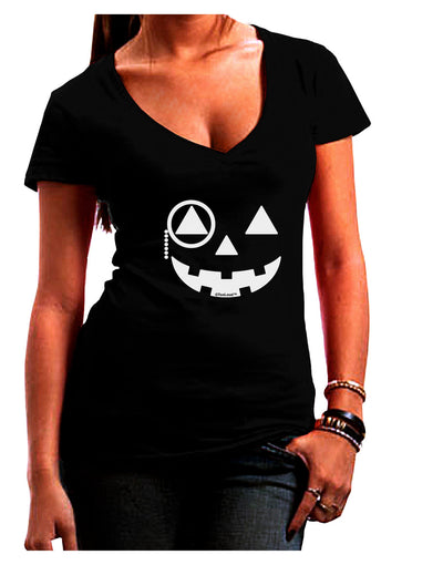 Monocle Jack-o-Lantern B-W Juniors V-Neck Dark T-Shirt-Womens V-Neck T-Shirts-TooLoud-Black-Juniors Fitted Small-Davson Sales