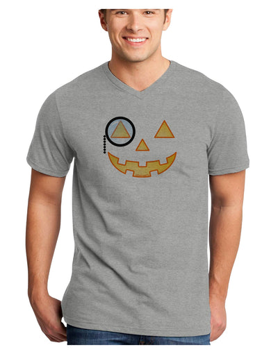 Monocle Jack-o-Lantern Color Adult V-Neck T-shirt-Mens V-Neck T-Shirt-TooLoud-HeatherGray-Small-Davson Sales