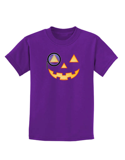 Monocle Jack-o-Lantern Color Childrens Dark T-Shirt-Childrens T-Shirt-TooLoud-Purple-X-Small-Davson Sales