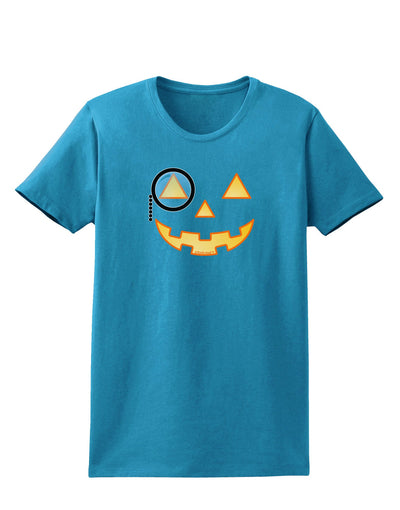 Monocle Jack-o-Lantern Color Womens Dark T-Shirt-TooLoud-Turquoise-X-Small-Davson Sales